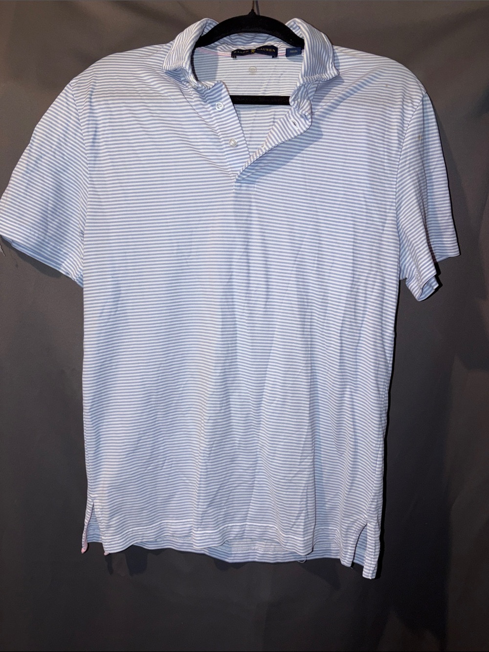 Ralph Lauren White and Light Blue Thin-Striped Polo